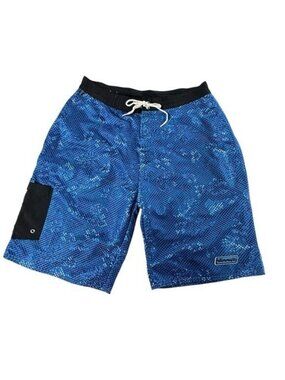 Jimmy'z Vintage Board Shorts 34 Blue Mesh Gray Floral Pattern Swim Trunks Y2K